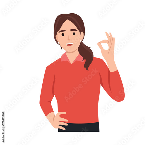 Casual business woman gesturing ok sign isolated vector illustration