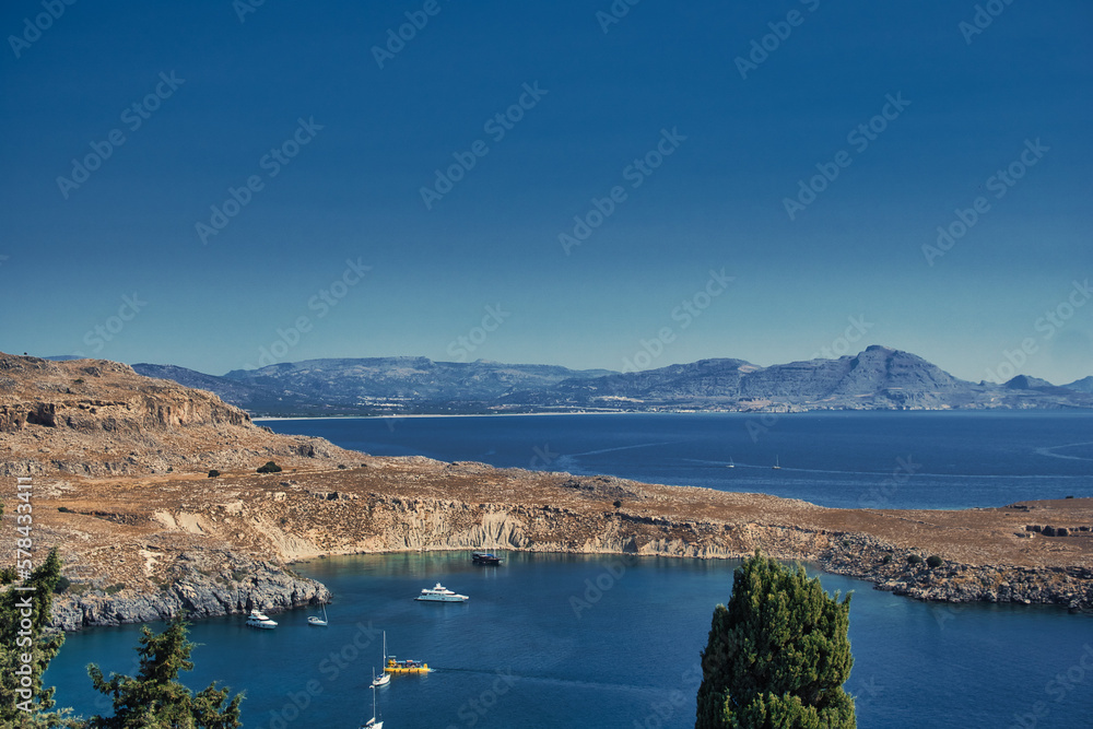 Obraz premium Landscape of a bay of Lindos at Rhodes island in Greece