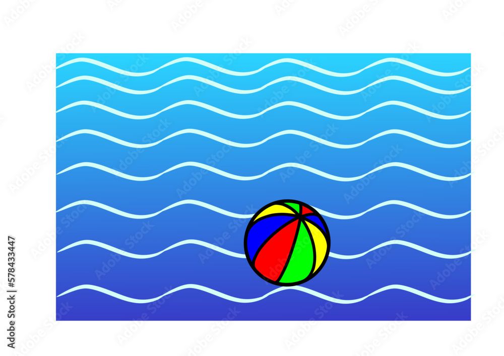 farbiger strandball auf wellen schwimmend