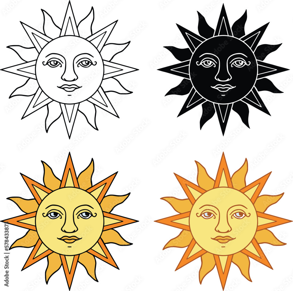 Retro Sun with Face Clipart Set - Awake & Sleeping Retro Sun with Face Clipart Set - Awake & Sleeping