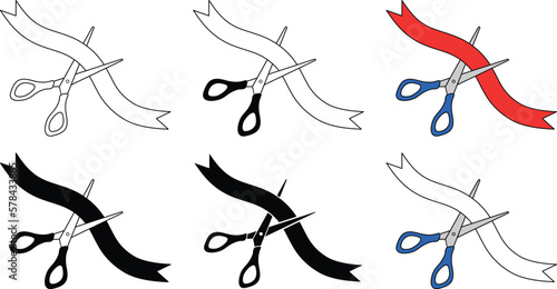 Ribbon Cutting Clipart Set - Outline, Silhouette & Color
