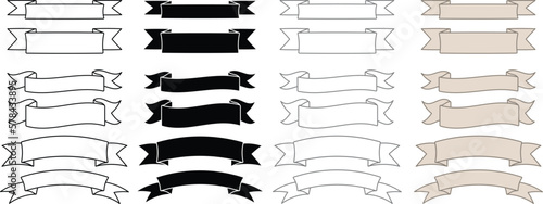 Ribbon Banner Sign Template Clipart - Outline, Silhouette & Color