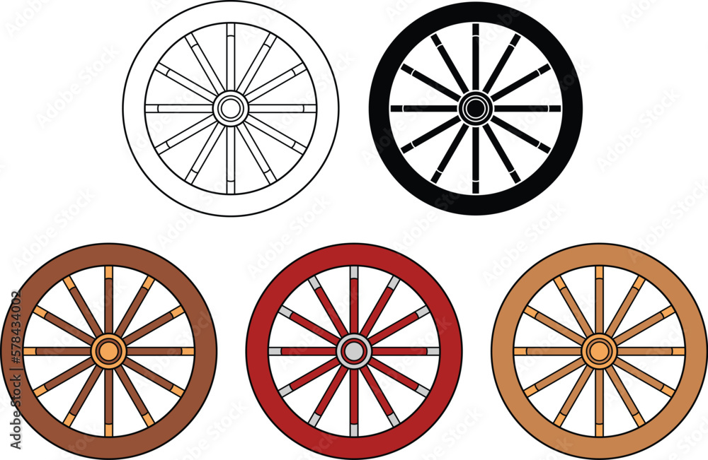 Wood Wagon Wheel Clipart - Outline, Silhouette & Color Wood Wagon Wheel Clipart - Outline, Silhouette & Color