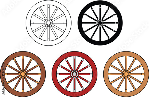 Wood Wagon Wheel Clipart - Outline, Silhouette & Color