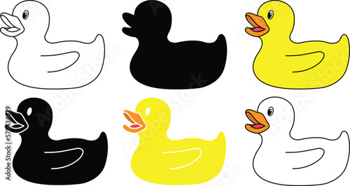 Rubber Duck Clipart Set - Outline, Silhouette and Color
