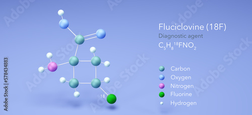 fluciclovine (18F) molecule, molecular structures, Diagnostic agent, 3d model, Structural Chemical Formula and Atoms with Color Coding photo