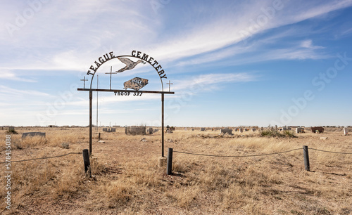 Entrance to the Teague Cemetery (aka Knowles Cemetery) in the desert landscape near the city of Hobbs, New Mexico, USA photo