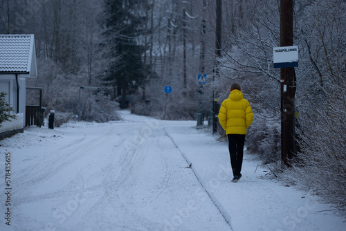 Photography person walking in snow, nacka,sweden, sverige, stockholm