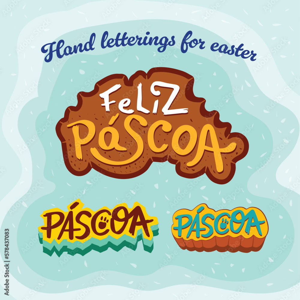 Fototapeta premium Fun hand lettering written Easter and Happy Easter in Portuguese
