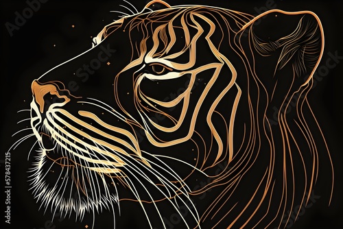 Wallpaper Illustration and background of an abstract neon light tiger head  realistic illustration. Front view. Concept of power  strength and courage  wild world. Generative AI.