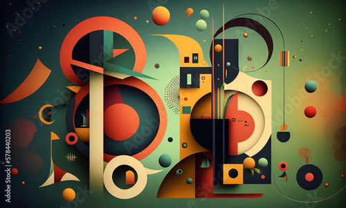 Abstract shapes retro composition in 20s avantrgarde or futurism style. Retro background with surreal mindbending figures. Generated AI.