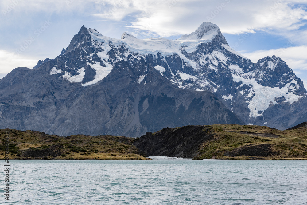 Lake and snowy mountains of Torres del Paine National Park in Chile, Patagonia, South America Lake and snowy mountains of Torres del Paine National Park in Chile, Patagonia, South America