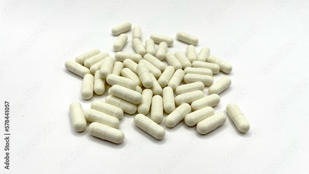 Antibiotic capsule pills on white background. Antibiotic capsule pills on white background.