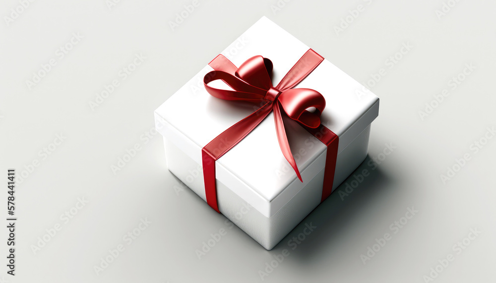 White gift box with red ribbon Generative AI White gift box with red ribbon Generative AI
