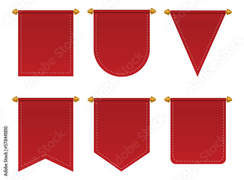 Set of Hanging Flags, Typically Hung From A Pole or Rope, Used for Decoration or Identification Purposes, Advertise Events or Promote Businesses.