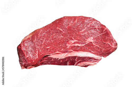 Marbled prime beef steak, raw top sirloin meat steak. Isolated, transparent background photo