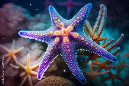 A vibrant starfish in the deep ocean. Sharp and detailed portrait of a starfish. Generative AI © Kamrul