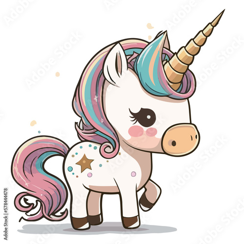 Rainbow unicorn. Sweet and cute horse, unicorn. A colorful and funny pet. Colorful and fun cartoon illustration, vector for children.