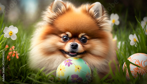 Pomeranian Pooch Finds Festive Easter Eggs in the Flowery Field
