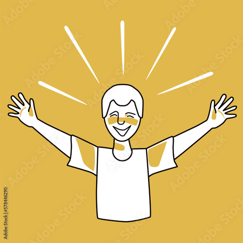 Happy boy, emotion of happiness, orange and white.