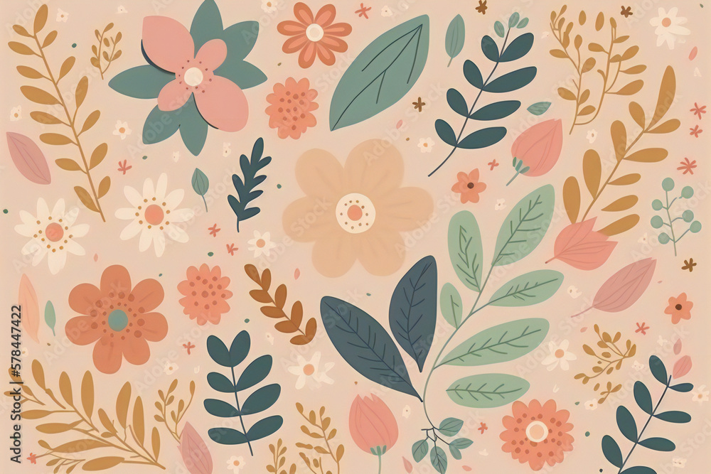 Cute seamless pattern with flowers and leaves Cute seamless pattern with flowers and leaves
