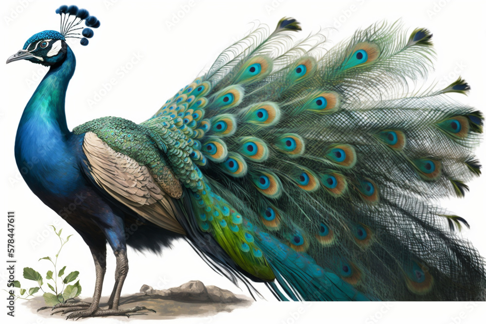 Obraz premium peacock white background, generative AI