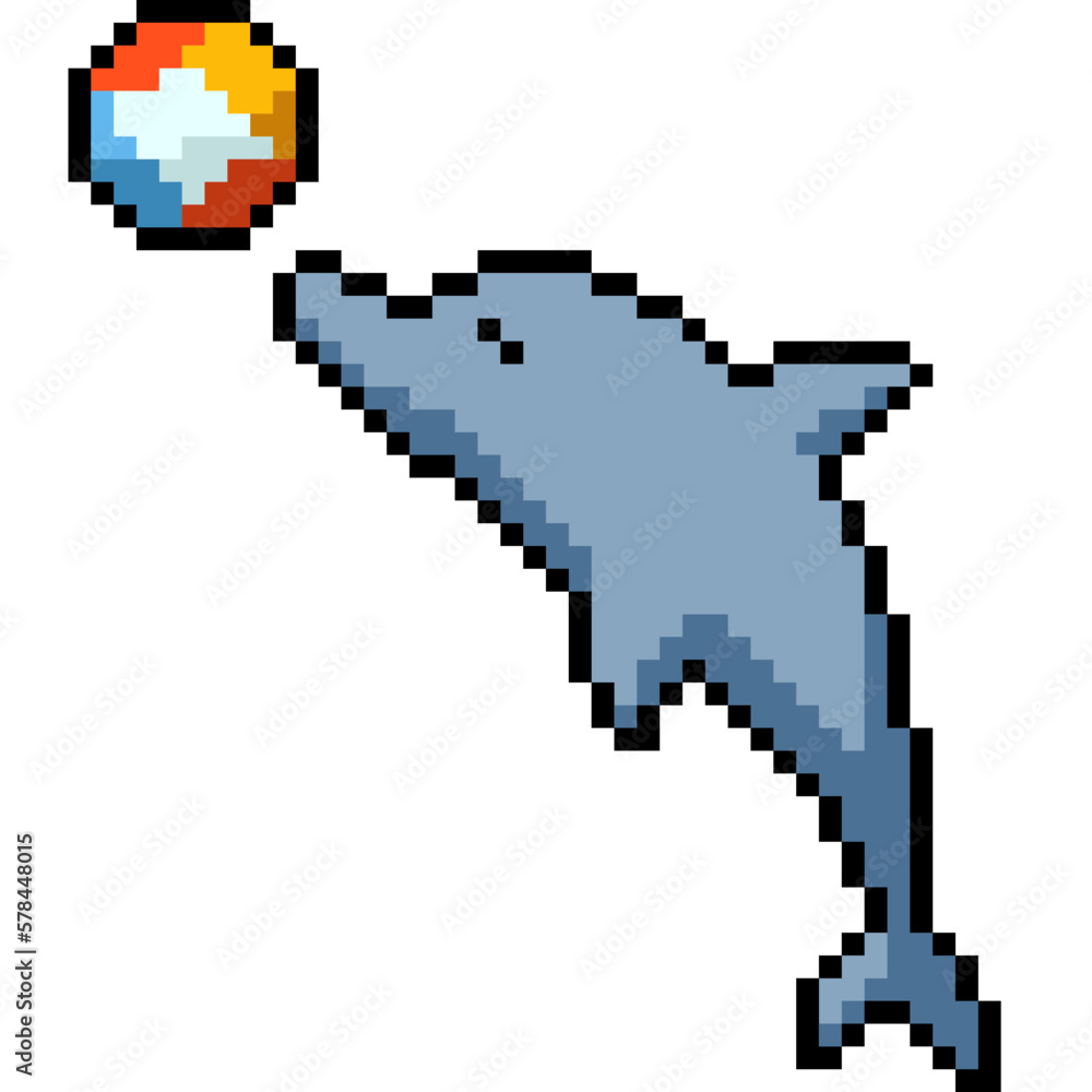 pixel art dolphin play ball