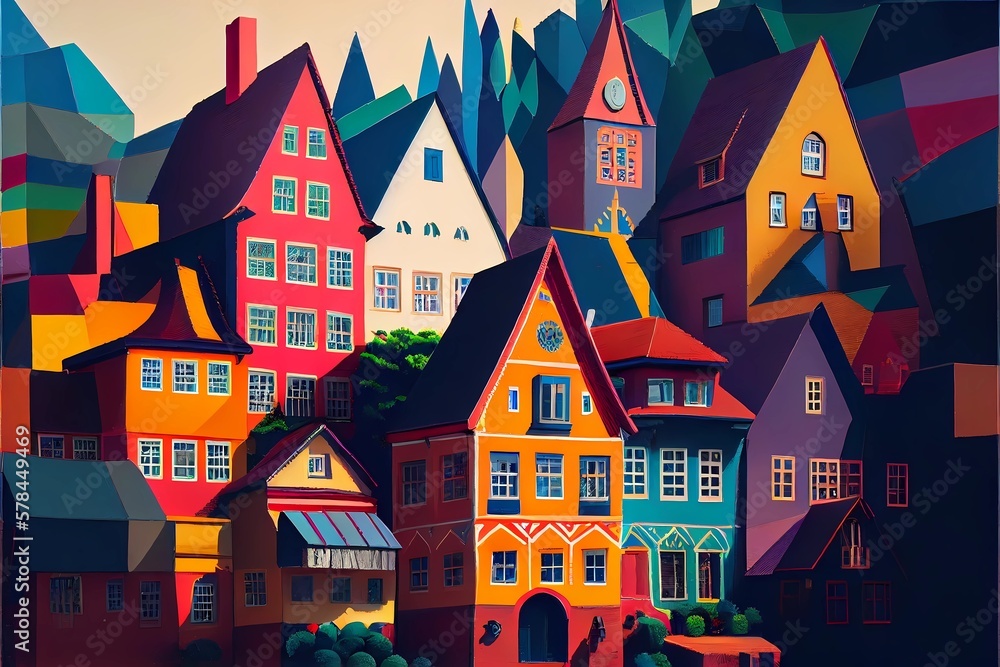 Fairy Tale European Town, colorful houses - Generated by Generative AI