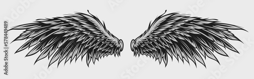 Wings Illustration in tattoo style isolated hand drawn. Design element for any purpose such as card, emblem, sign, badge, poster, flyer, t-shirt, and sticker. Vector illustration