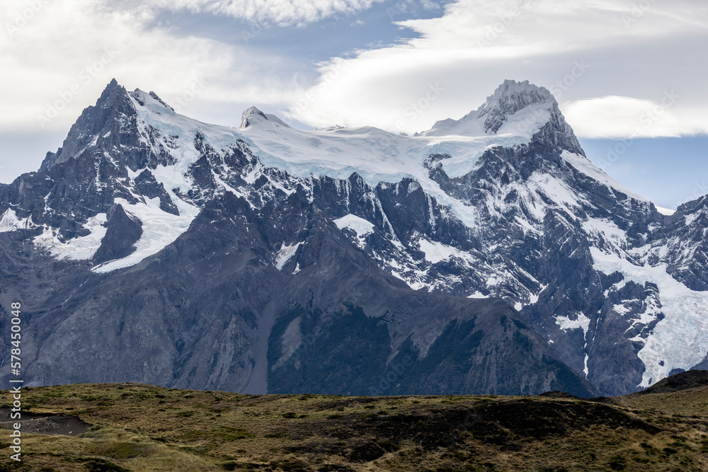 Snowy mountains of Torres del Paine National Park in Chile, Patagonia, South America