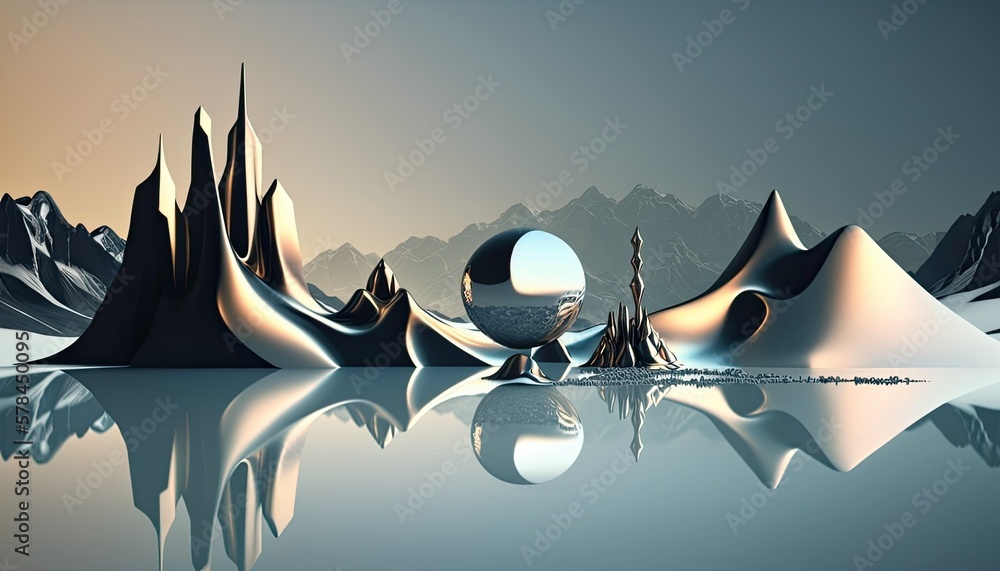  3D Render Abstract Panoramic Background Northern Futuristic Landscape