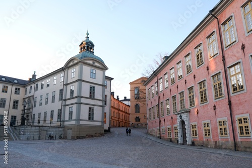 Wrangel Palace, Swedish: Wrangelska palatset, or Court of Appeal of Svealand, townhouse mansion with Stenbock Palace on right, Riddarholmen islet, Gamla Stan, Stockholm, Sweden