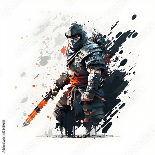 ninja fanart with sword bright colors on white background