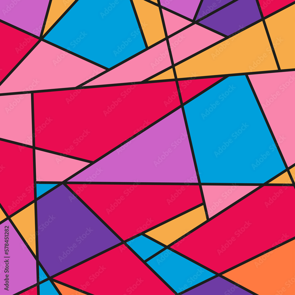 Fototapeta premium Colorful stained-glass window. Square geometric pattern on isolation background. Print for textiles, banners and posters. Decorative style. Universal texture