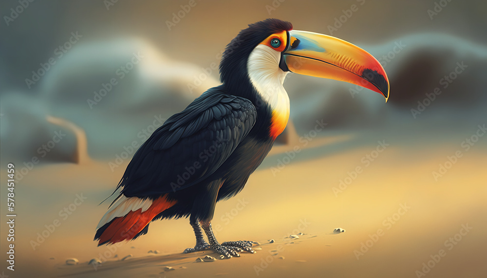 Fototapeta premium Toucan bird portrait on a beach