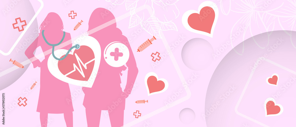International Women's Day and Internal Health Care concept for Paper art style. 8 march, Mother's Day sale, Template, Design, copy space, digital, banner -3d Rendering