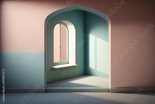 empty room with a window, soft color, AI, created with AI, generative AI