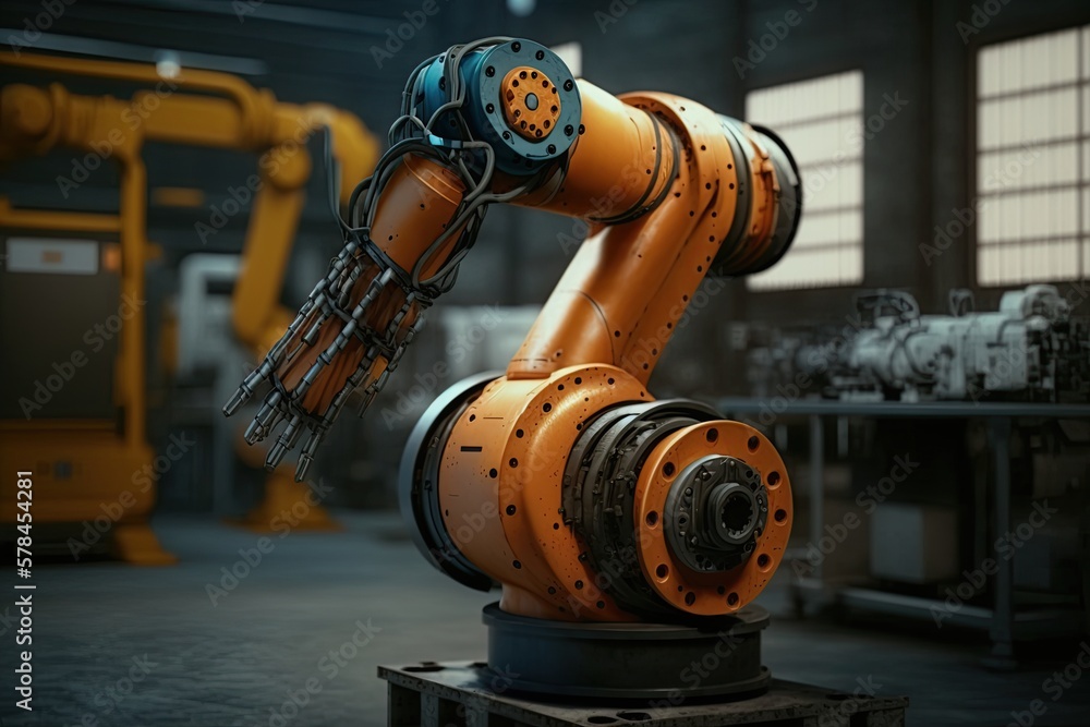 Industrial robotic arm, created with AI, AI, generative AI