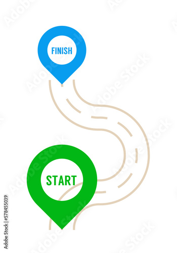 Vector graphic with route and start and finish icons