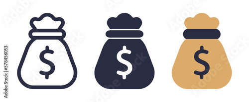 Money bag icons. Coin sack sign. Money Bag Icon on White background.
