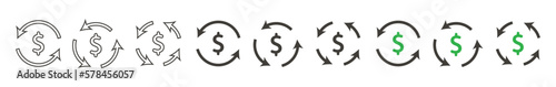 Vector currency circulate icon. Dollar symbol with revenue cycle icons.