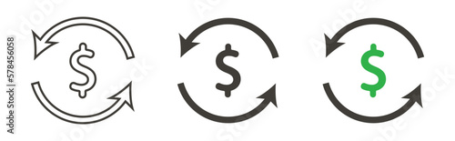 Vector currency circulate icon. Dollar symbol with revenue cycle icons.