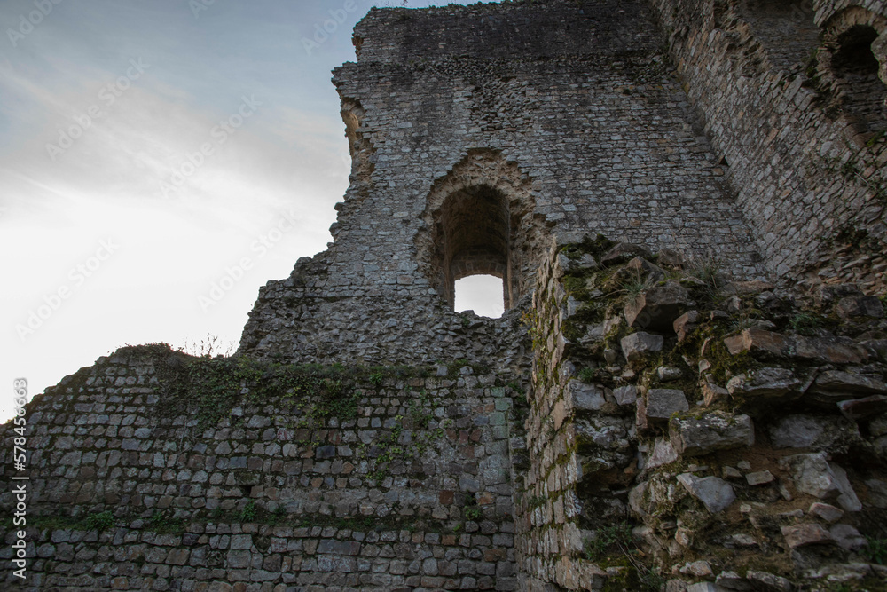detail shot of Castle Ruins in Domfront, Normandy, France