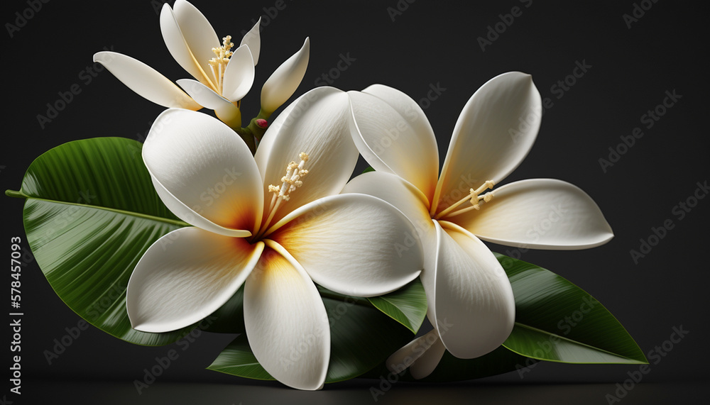 Fototapeta premium White Frangipani Flower. Generative AI.