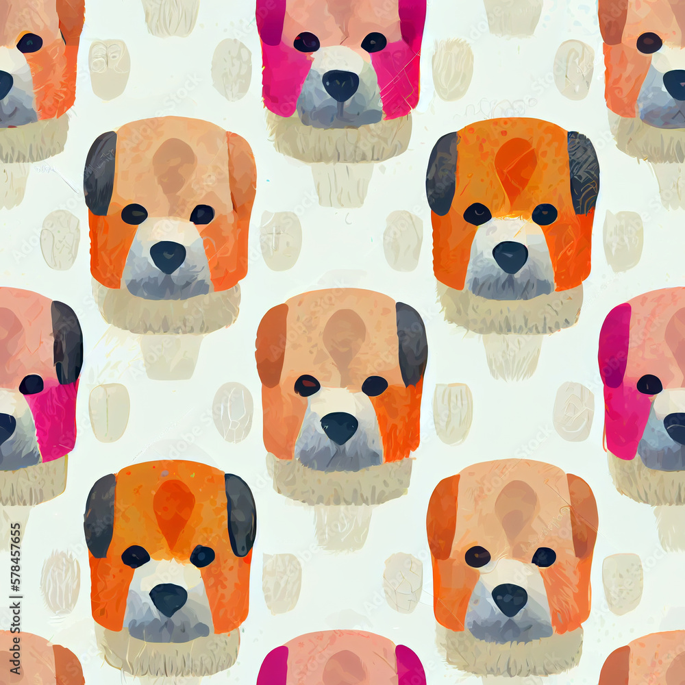 Obraz premium Watercolor seamless pattern of a series of dog puppies