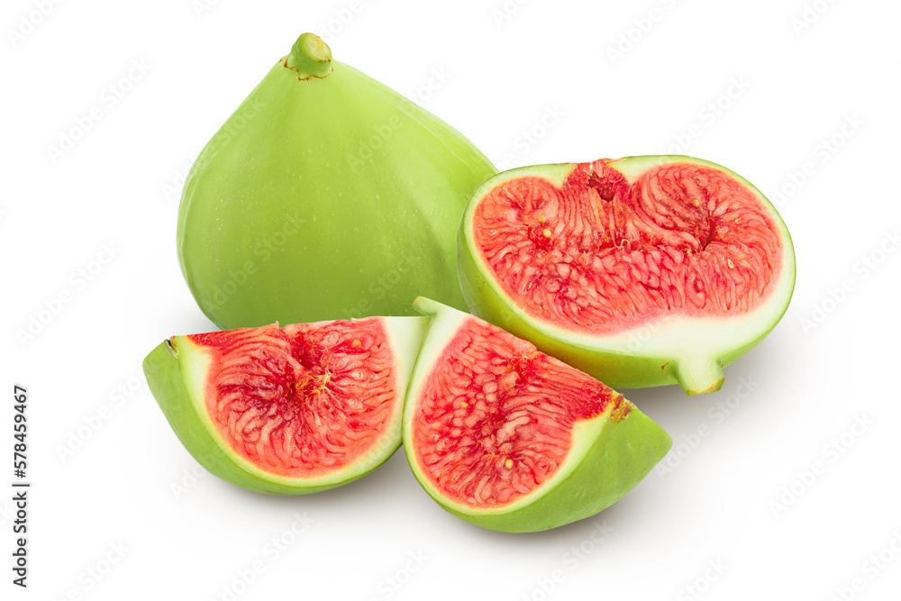 Ripe green fig fruit isolated on white background with full depth of field