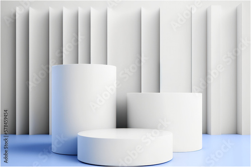 Wallpaper Mural Minimal Scene with Composition Empty Cylinder White Podium for Product and Abstract Background Mock-Up Geometric Shape in Blue Color Platforms for Cosmetic  Post-processed Generative AI Torontodigital.ca