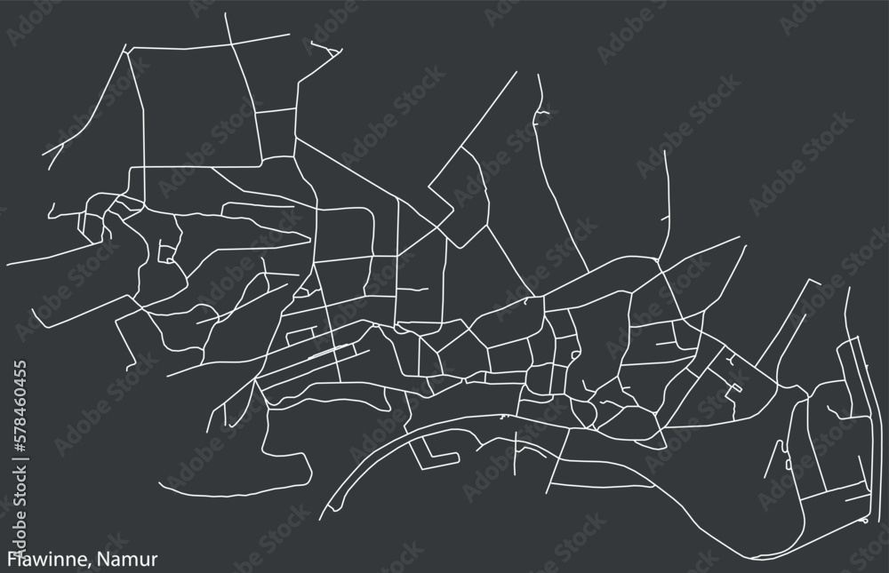 Detailed hand-drawn navigational urban street roads map of the FLAWINNE DISTRICT of the Belgian city of NAMUR, Belgium with vivid road lines and name tag on solid background