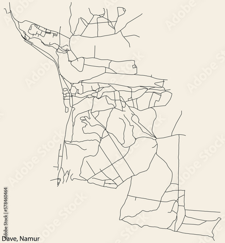 Detailed hand-drawn navigational urban street roads map of the DAVE DISTRICT of the Belgian city of NAMUR  Belgium with vivid road lines and name tag on solid background