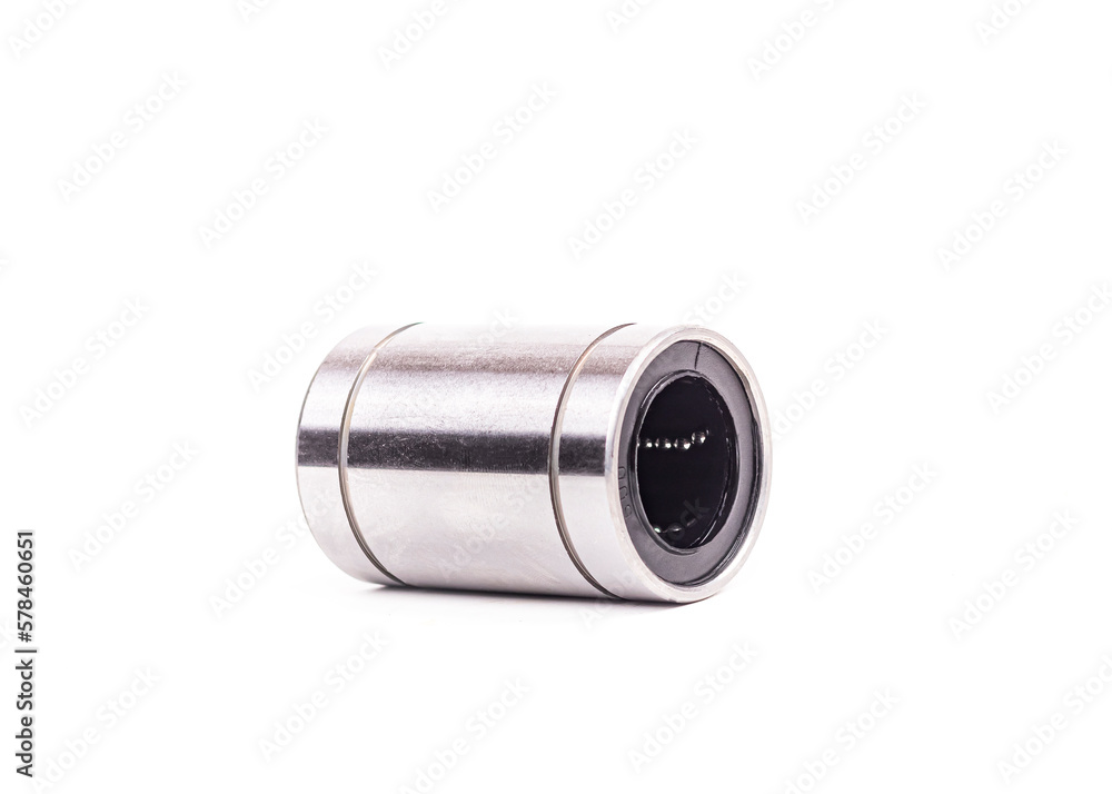 linear bearing made of metal for 3D printer. for guide bushings. on a white background. close-up
